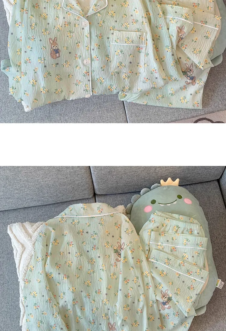 Frühling und Herbst Neue Damen Frische Floral Bunny Langarm Pyjamas Mädchen Studenten Faltig Tuch Nische Freizeit Pyjamas Homewea – Detail 9