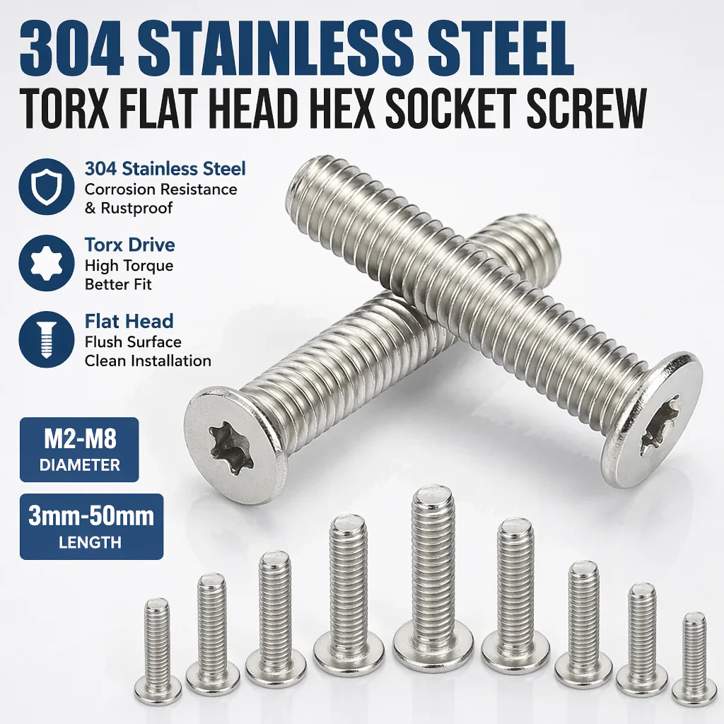 Six-Lobe Torx Flat Head Screw Bolt M2 M2.5 M3 M4 M5 M6 M8 304 A2-70 Stainless Steel  Flat Screw
