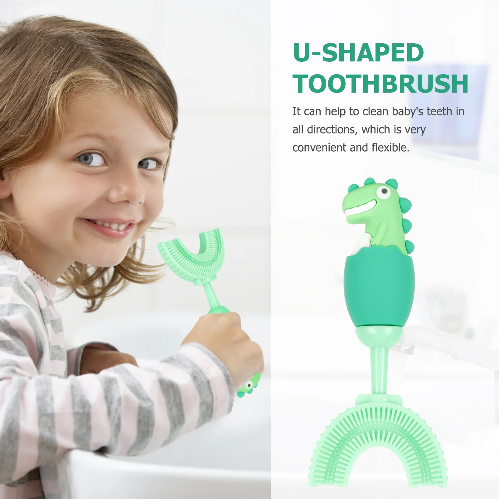 Cepillo de dientes Manual en forma de U para niños, cepillos de dientes para niños pequeños, Gel de sílice, dinosaurio, encantador infantil