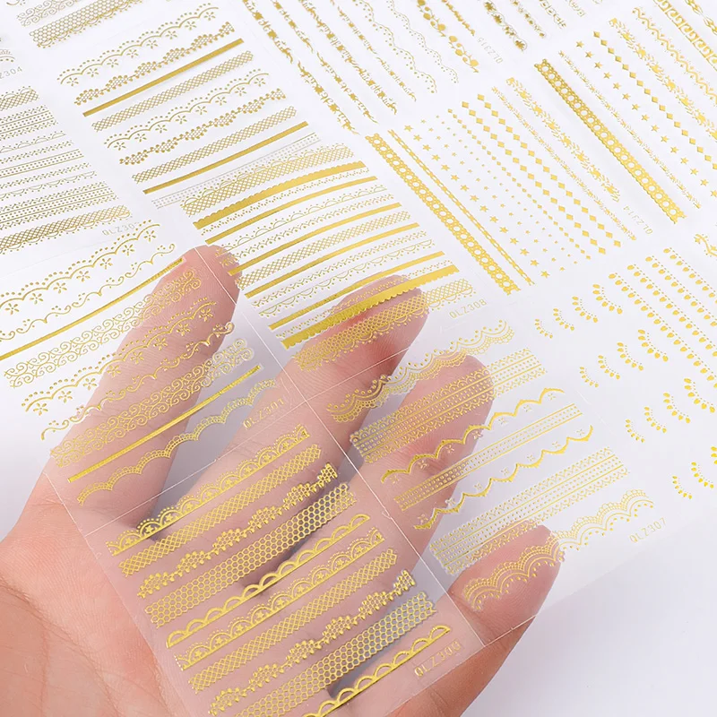 30Pcs Embossed Nail Art Stickers Decal Gold Silver French Line Self-adhesive Slider Luxury Stickers Press On Nails Decorations
