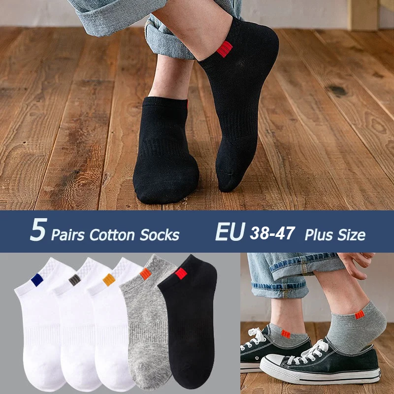 

10pcs=5pair/lot Summer Autumn Comfortable Breathable Sports Socks Boat Socks Comfortable Cotton Ankle Socks Men Socks Big Size