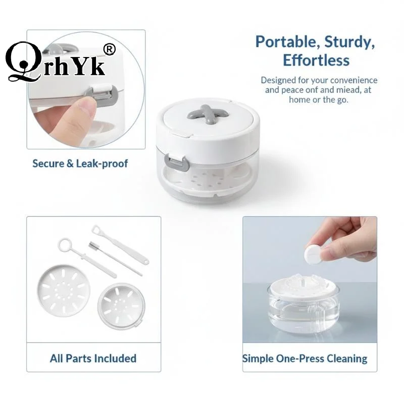3 In 1 Portable Double-layer Denture Case With Cleaning Brush Storage Box Donut Braces Retainer Braces Organizer