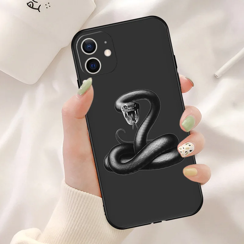 Black Soft Phone Case for Apple iphone 16 15 14 13 12 Mini XS 11 Pro Max XR 7 8 Plus X 16ProMax Fashion Snake Cobra Python Cover