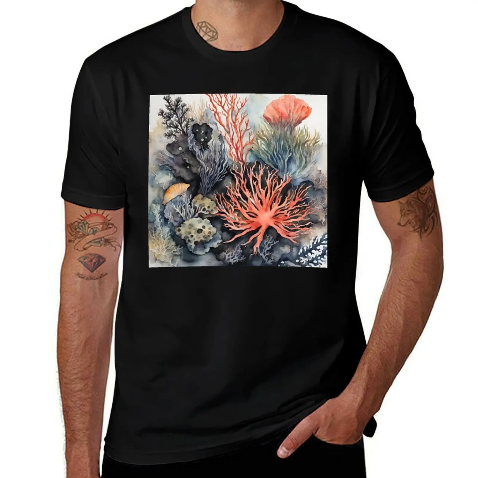 Sea flowers and coral abstract art T-Shirt Classic Basic Casual T-Shirt