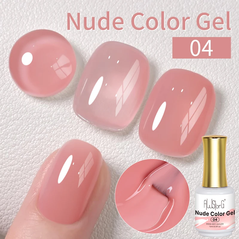 AWStorG 15ml Nude-Farben-Gel Jelly Pink Soak-Off UV LED Nagelgel Transparent Klar Nude Pink Maniküre-Lack Langanhaltend