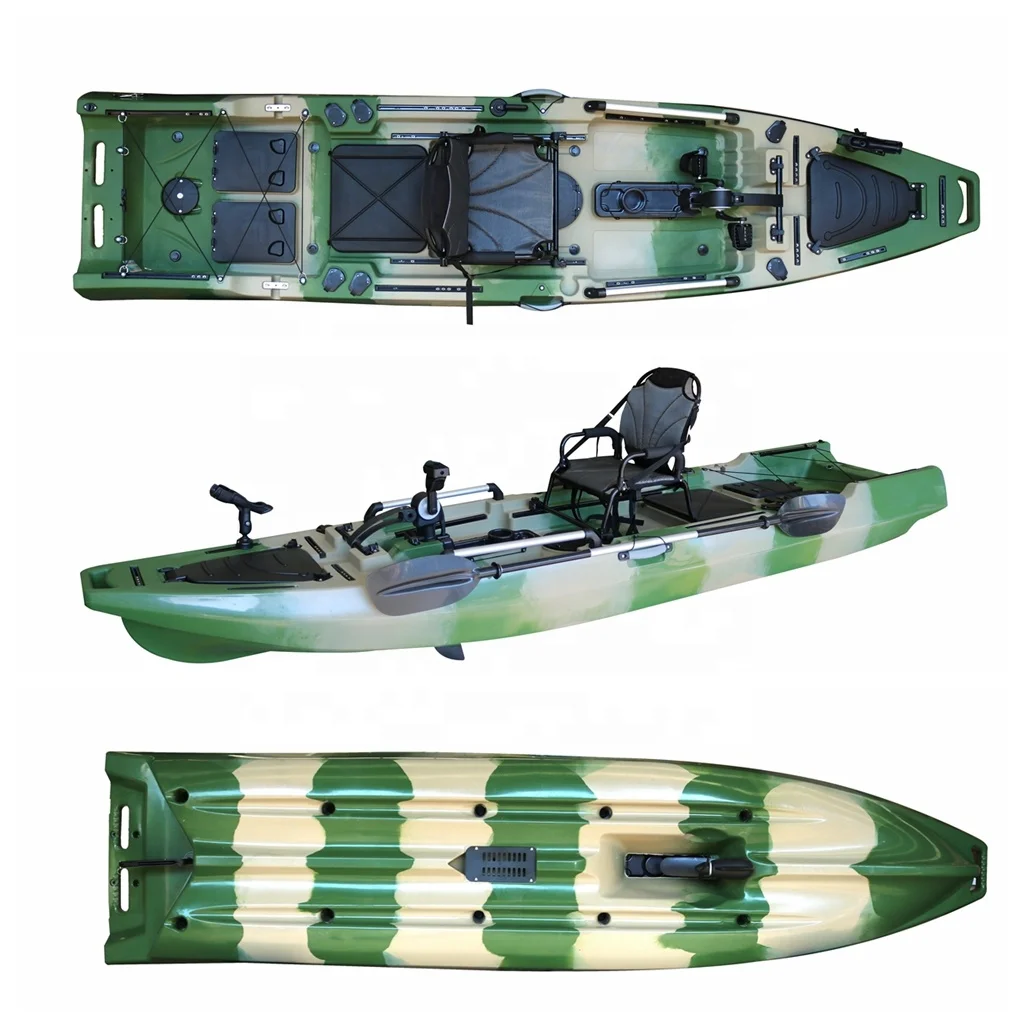 Vicking Kayak da pesca per persona singola da 3,8 m con sistema di trasmissione a pedale o kayak da pesca a motore elettrico in plastica dura in venditaMaterial