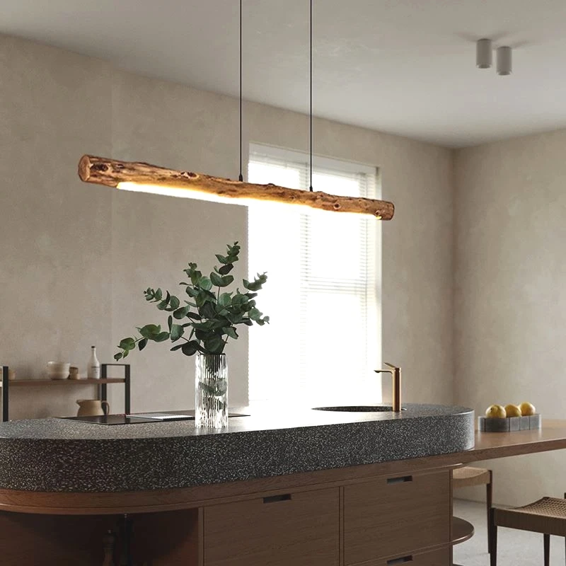 Japanese Retro Restaurant Wooden Long Pendant Light Dimmable Chandelier For Tea House Dining Room Kitchen Bar Decor Lamp Fixture