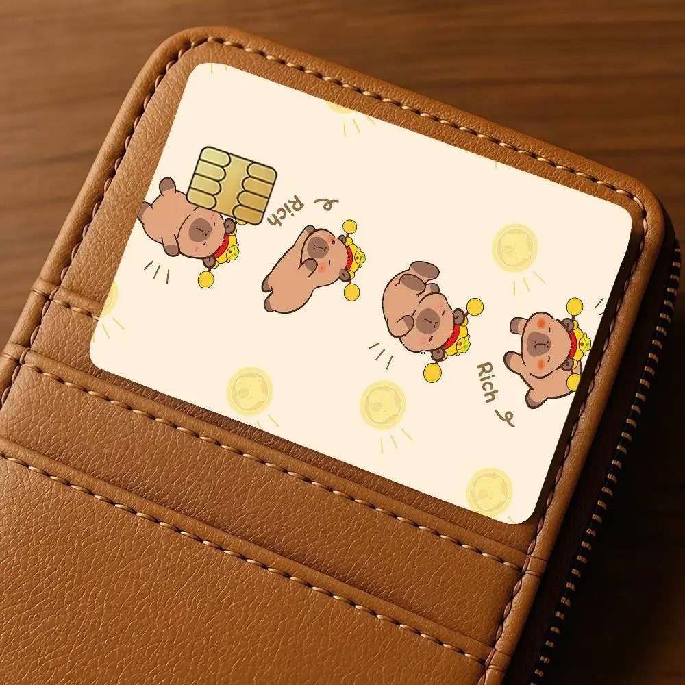 Cute Capybara Credit Card 4PCS Anti-scratch Waterproof Stickers for Bank Debit Decorative Protection Bus Subway