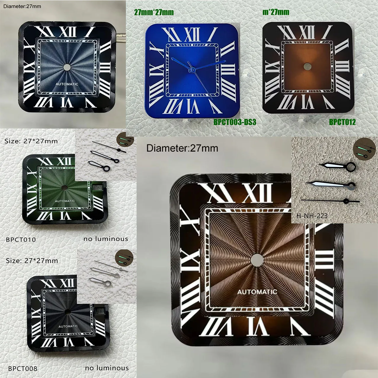 27mm Santos Square Rome S Logo Dial No Window 3 O'Clock Position Suitable For S NH35 Automatic Movement S Logo Dial Watch