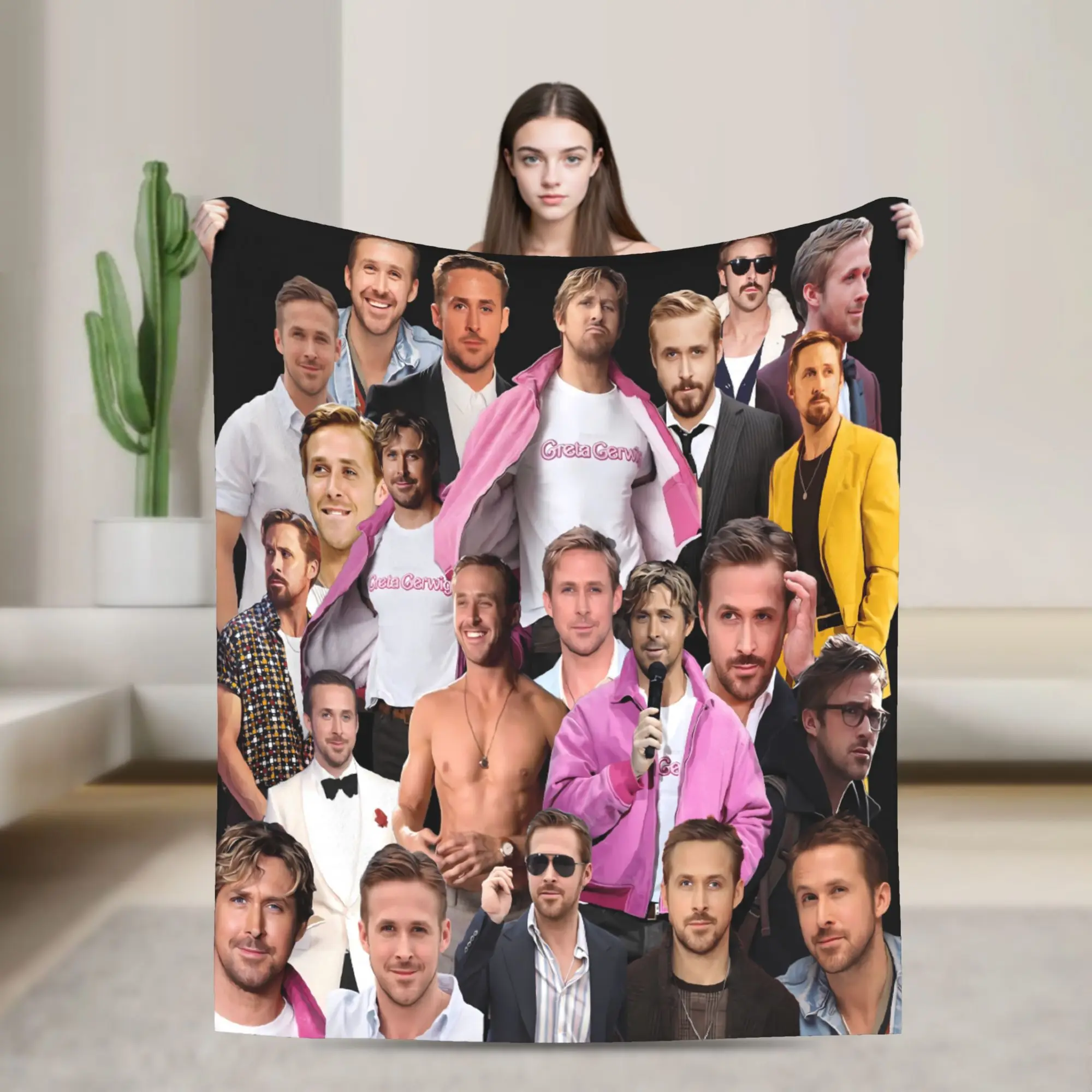 Barbenheimer Film Ryan Gosling Actor Photo Warm Soft Blanket Plush Throw Blanket Home Decor Flannel Bedspread Sofa Bed Cover