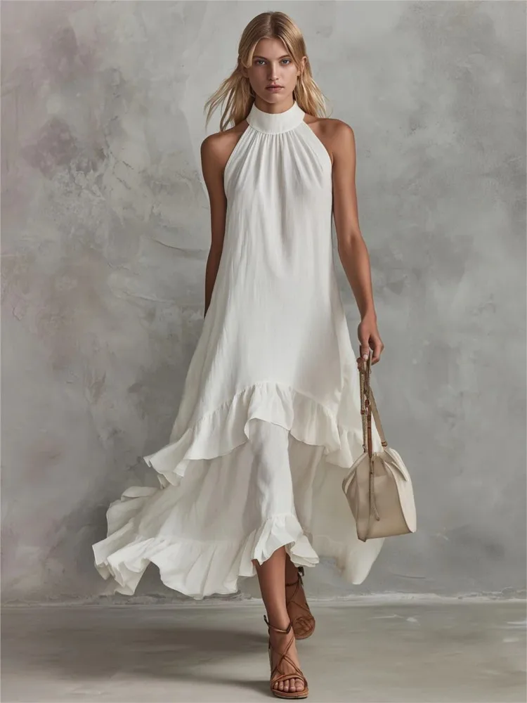 

Sexy Solid Color Suspender Dress Summer New 2026 Loose Backless Large Swing Beach Dress Women's Wedding Guest Vacation Dress