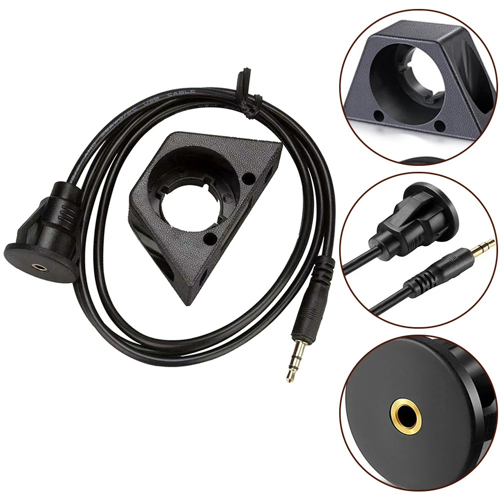 AUX Audio Socket 3.5mm Replacement ABS Accessories Waterproof Adapter Black Cable Extension Flush Mount Reliable