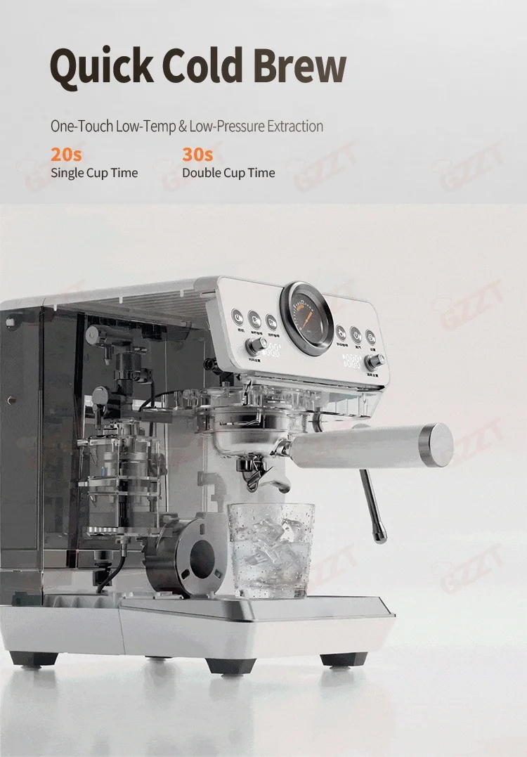 GZZT CM2250 Semi-Auto Espresso Machine with PID Temp Control OPV System Hot and Cold Brew Electric Coffee Maker for Home Use