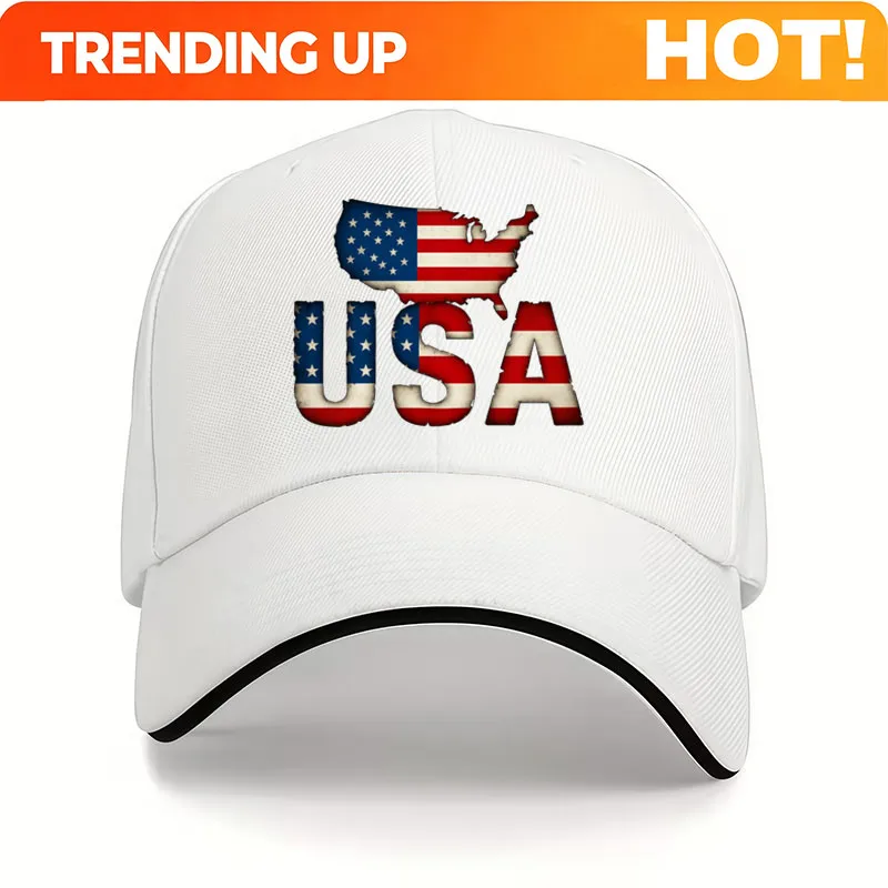 Custom Patriotic USA Map & Letters Baseball Cap With 50 States - Adjustable Snapback, Lightweight Breathable Suitable For Outdoo