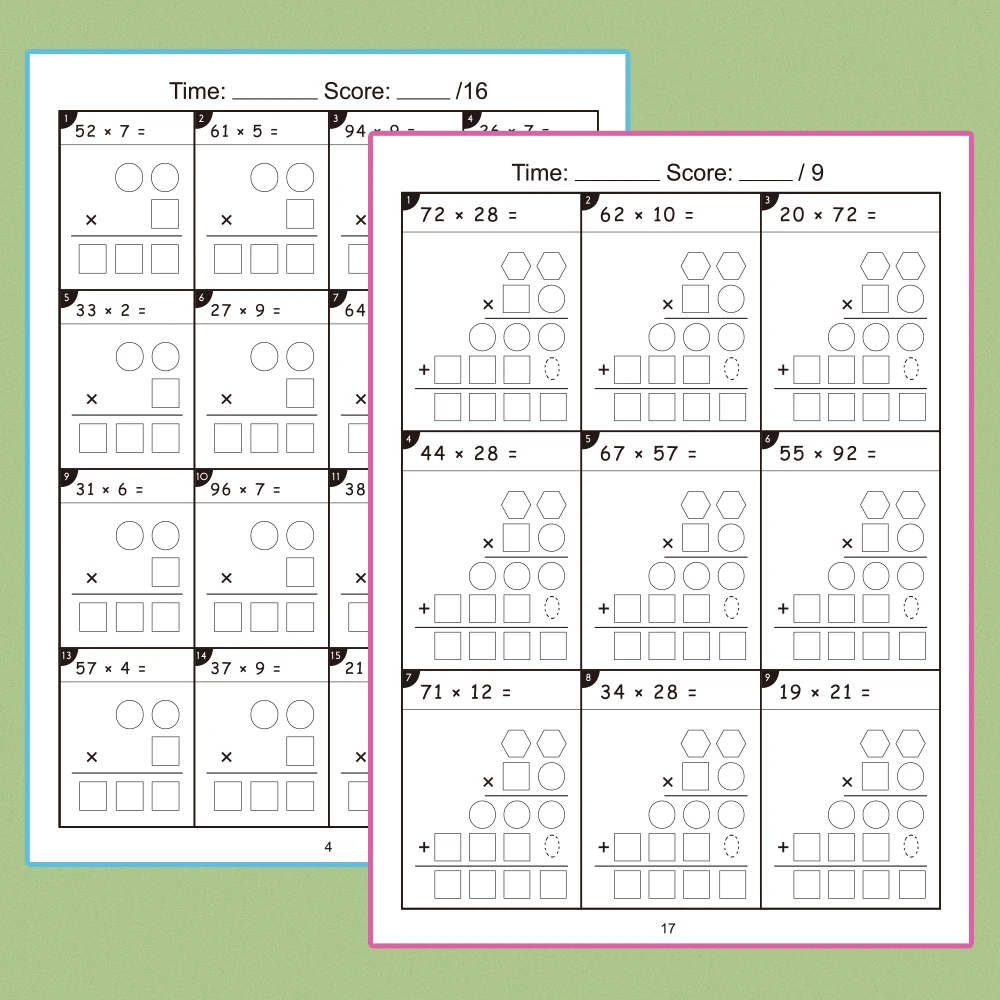 Conjunto de cadernos de treinamento de multiplicação e divisão longa de 2 dígitos, folha de trabalho de teste de prática de matemática graus 3-6 aritmética da escola primária