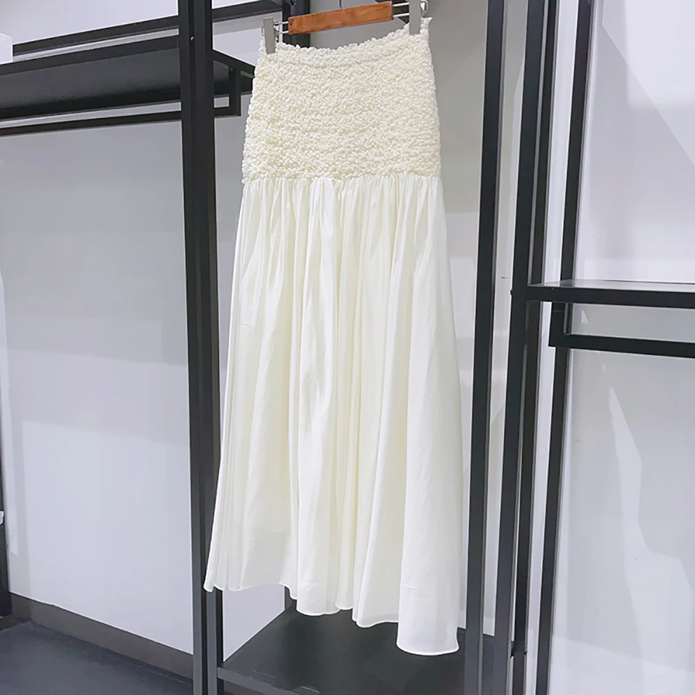 Pleated Splicing Women Skirt Y2k Elastic Waist Temperament Elegant Commuter Hundred Straight Skirt 2025 Early Autumn New