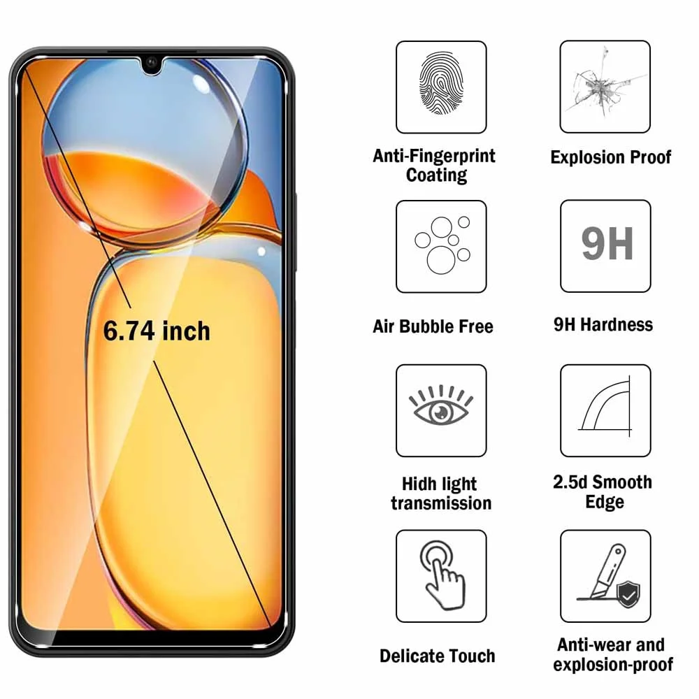 2Pcs for Xiaomi Redmi 13C 4g Screen Protector Tempered Glass Redmy 13c 13 c c13 Redmi13c 6.74 inch 9H Hardness Protective Glass