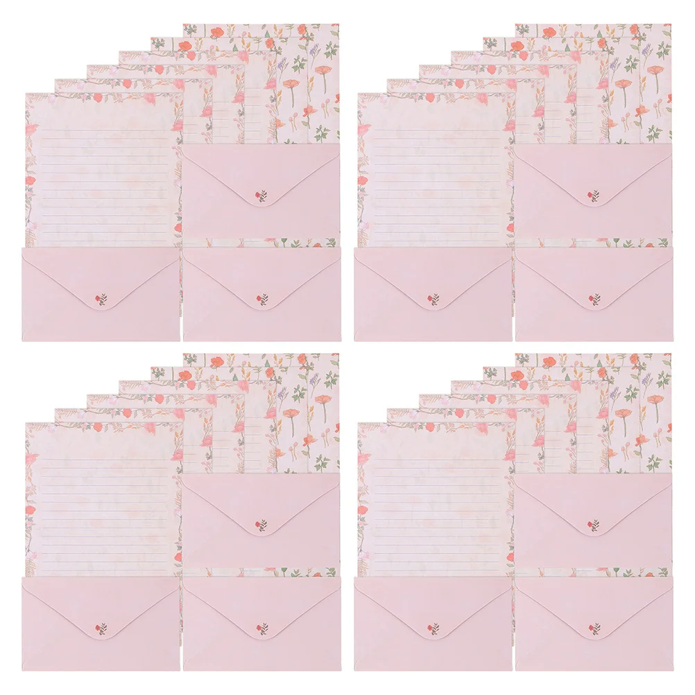 

4 Sets Stationery Blank Writing Paper Elegant Letter Supply Vintage Envelopes The Flowers Invitation and Stationary Multi-use