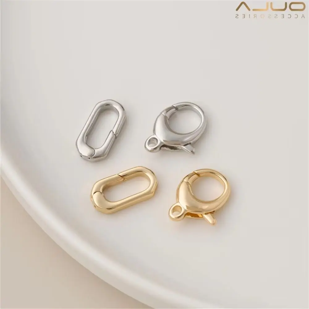 1pcs 14K Gold-plated QQ Buckle, Lobster Buckle, Oval Long O-shaped Spring Buckle, Diy Handmade Chain Accessory, Ending Buckle