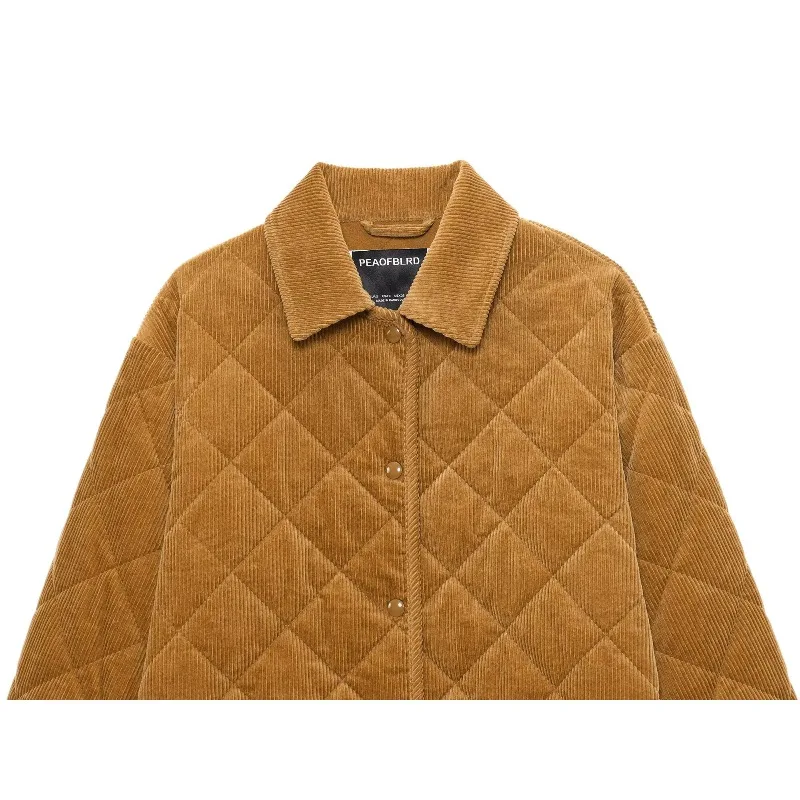 Elegant Women's Jackets Y2K Vintage Top Lady Woman Classic Corduroy Cotton Long Sleeve Coats Casual Bomber Jacket Black