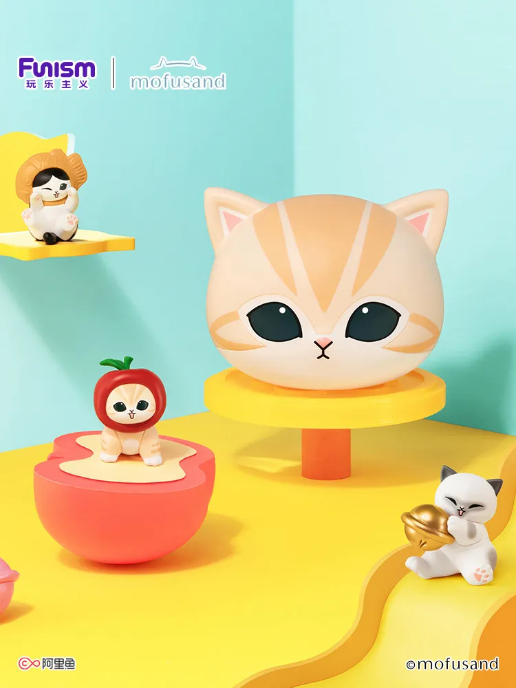 

Funism Mofusand Blind Box Cute Lucky Fortune Cat Mini Figurine Taiyaki Headdress Collectible Desktop Ornament Car Decoration