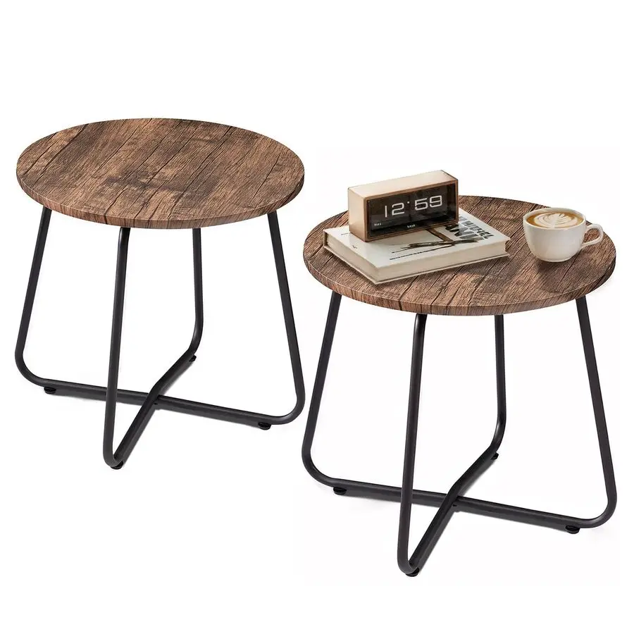 

17.7 inch Small Round Outdoor Side Table,Patio End Table,Waterproof Wood Table with Weather Resistant Steel Adjustable Feet for