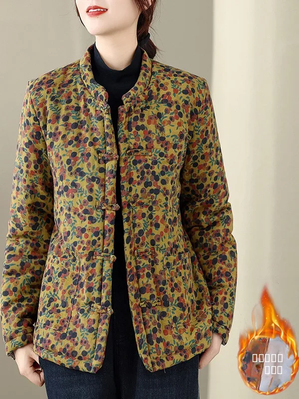 

Аутентичная зимняя верхняя одежда Thiened Cotton Jaet Hanfu Cotton Linen Sle Long Sve Regular Fit с застежкой на одной пуговице