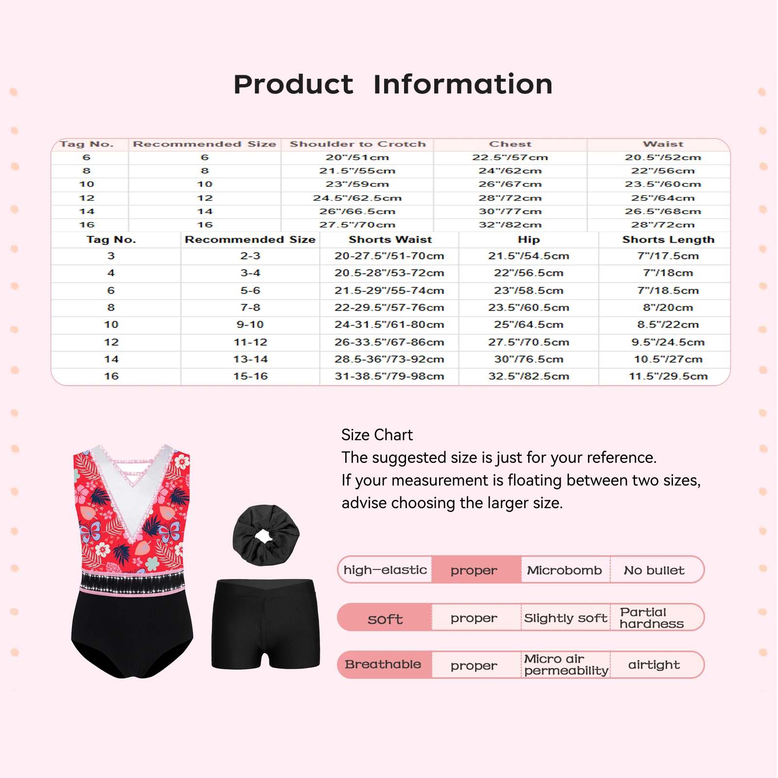 Kids Girls Ballet Dance Sets Gymnastics Outfit U-Back Sleeveless Rhinestone Stylish Printed Leotard with Shorts and Hairband