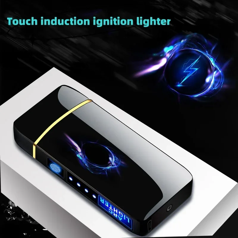 New Electric Windproof Metal Lighter LED Power Display Touch Lighter Sensor Double Arc Flameless Plasma Rechargeable USB Lighter