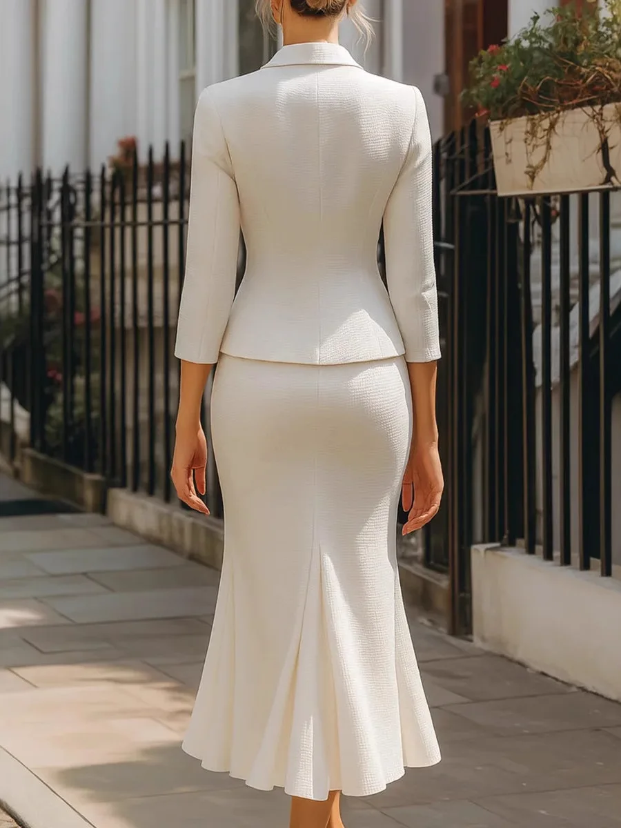 Autumn Winter Pure Color Single Button Small Suit Long Split Half Skirt Set Women Casual Suit High Waist European Style