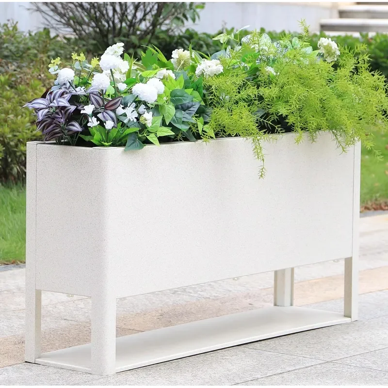 Modern Raised Aluminum Planter Box | Outdoor Rectangular Metal Flower Planter with Stand