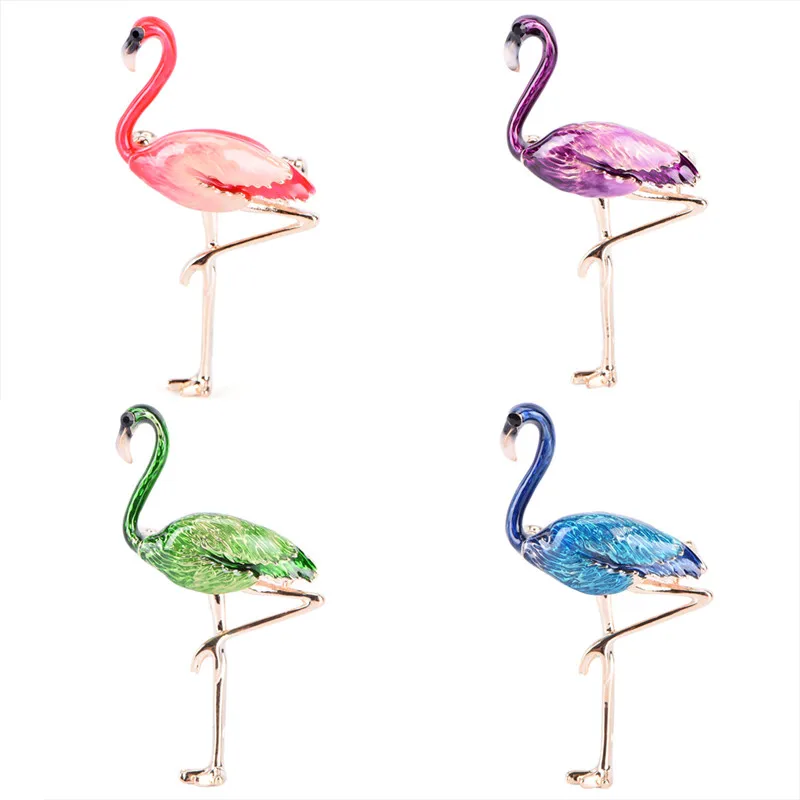 Alloy Red Blue Enamel Flamingo Bird Brooches Women Men\'s Metal Animal Brooch Pins Banquet Broche Gift Scarf Buckle