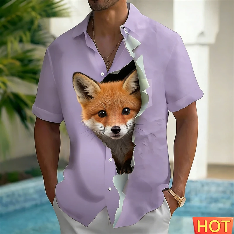 

Cute Cartoon Animal 3D Hawaiian Shirt For Men Women Casual Fox Cat Panda Pattern Short Sleeve Button Down Shirts Animal Lovers
