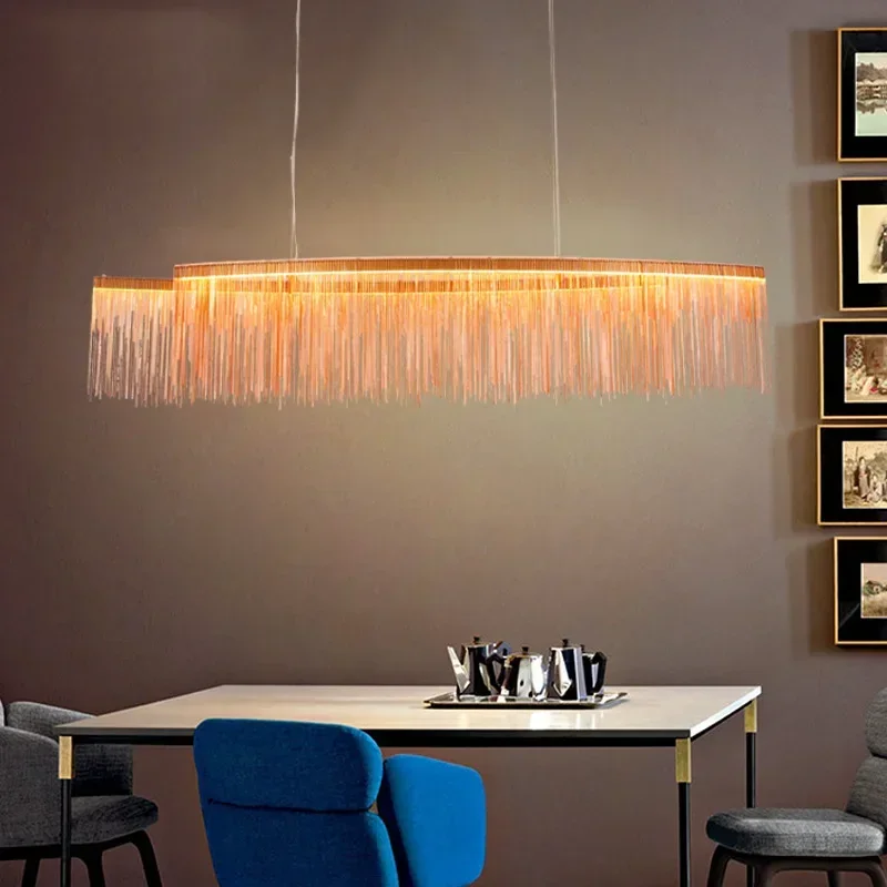 Imagem -03 - Alumínio Cadeia Tassel Chandelier Iluminação Decoração Interior Lâmpada Led Pendant Drop Light Design Retangular Prata e Ouro Moderno