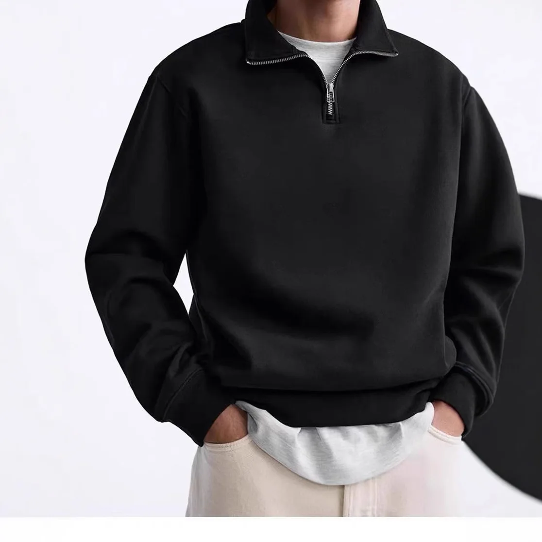 2026 New Half Zipper Design Sweatshirts For Men Autumn Y2K Vintage Stand Collar Pullover Hoodies Korean Fashion Casual Sudadera