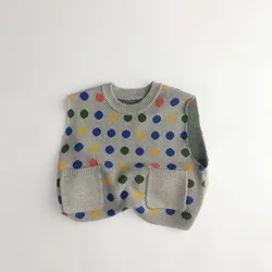 2024 primavera nuovi bambini senza maniche gilet lavorato a maglia giacca neonato ragazza colorato punto gilet bambini bambino moda Casual maglione cappotto