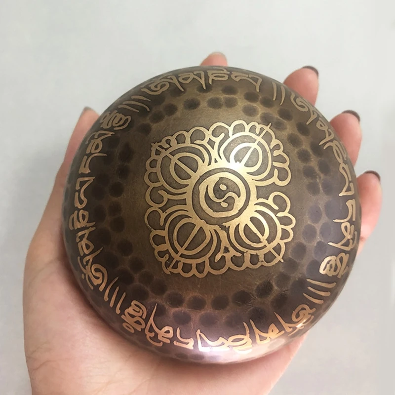 KX4B Juego cuencos budistas tibetanos Nepal, anillo con almohadilla, mazo, Cuencos Cantores meditación para