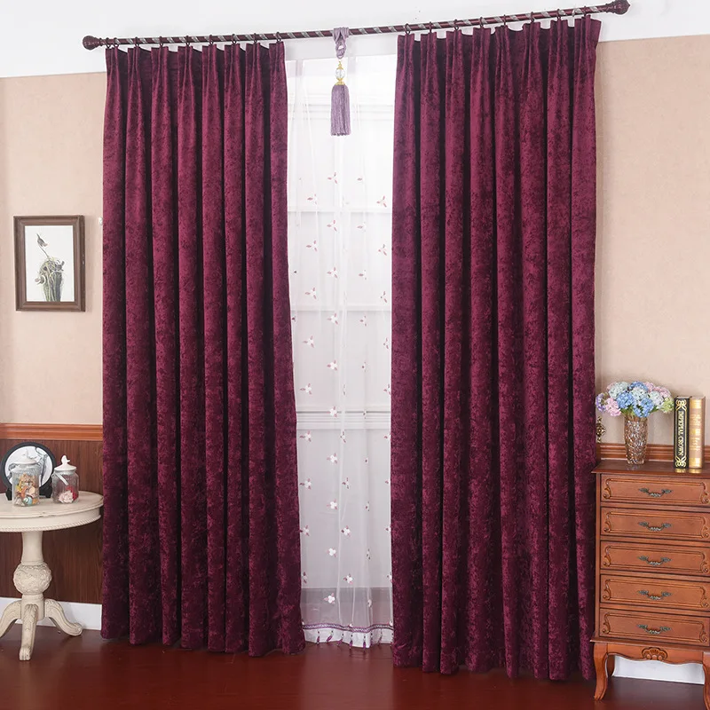 Thickened Chenille Fabric Fully Blackout Living Room Curtains Opaque Thermal Insulation Velvet Curtains Decoration Bedroom