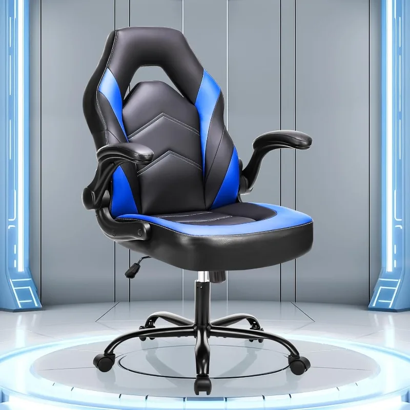 Big and Tall Office Desk Leather Gaming Computer Chair with Adjustable Swivel Task and Flip-up Arms for Adults,Teens