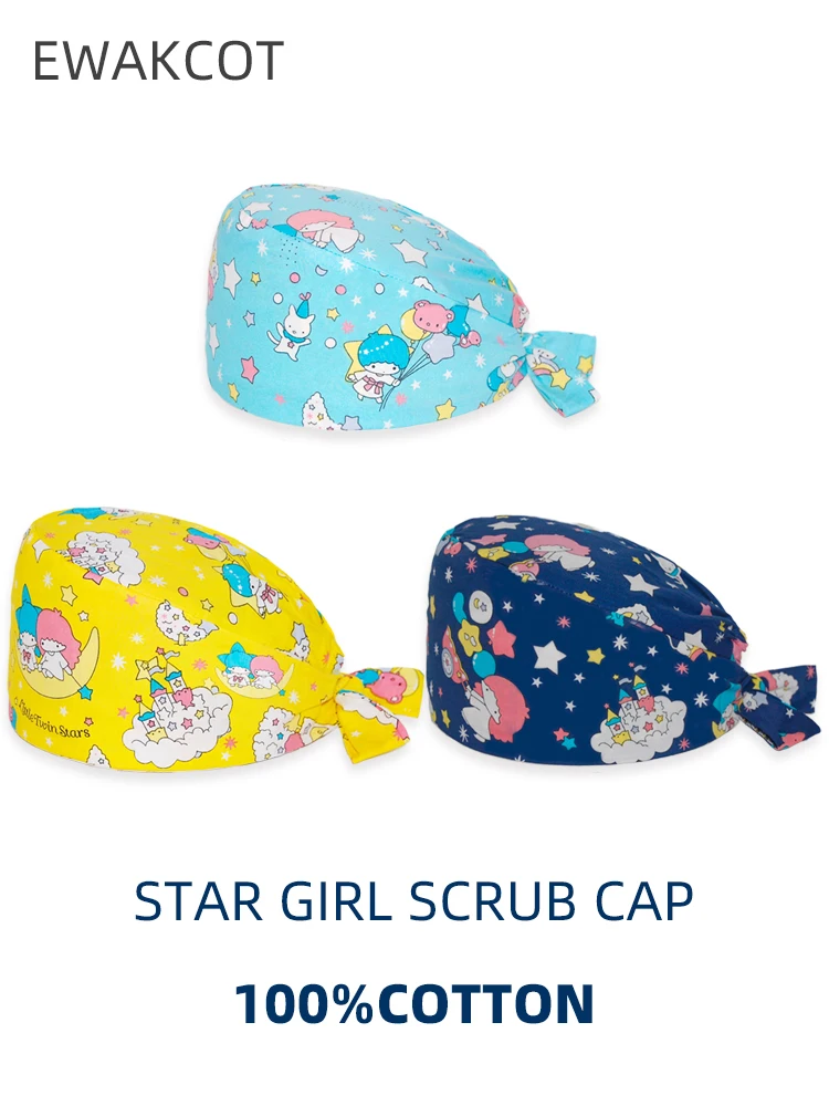 Cartoon Operating room Scrub Cap with sweatband Spa Beauty Salon Lab working hats Nurse Doctor Dental Surgical Caps Woman man