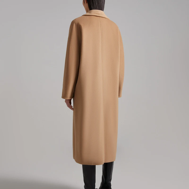 Modern Loose Fit Women's Wool Coat - Double Breasted Knee-Length Custom Cashmere Blend