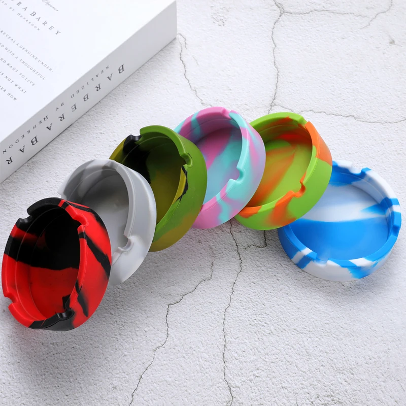 Multicolor Portable Round Soft Silicone Ashtray Mini Camo Cigarette Ash Tray Holder Eco-Friendly Smoking Accessories Gift Man