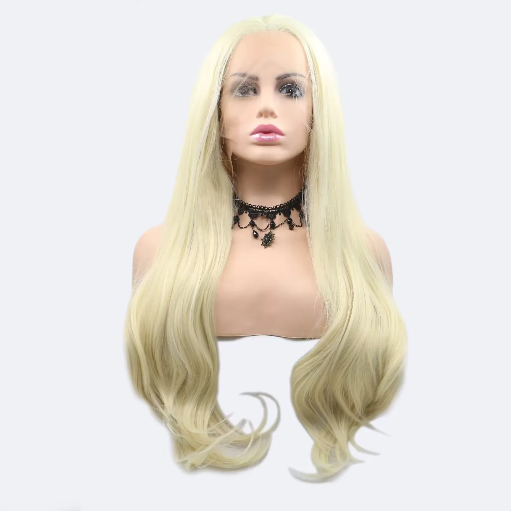 Sylvia Wigs 613#Color Synthetic Gold Blonde Lace Front Wig Long Body Wavy Wigs  Heat Resistant Fiber Hair Wigs