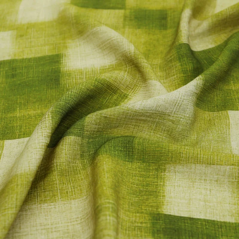 Lime Green Gradient Checkered Plaid Pattern Lightweight Breathable Silk Linen Blend Fabric Hanfu Qipao Cheongsam Dress Fashion