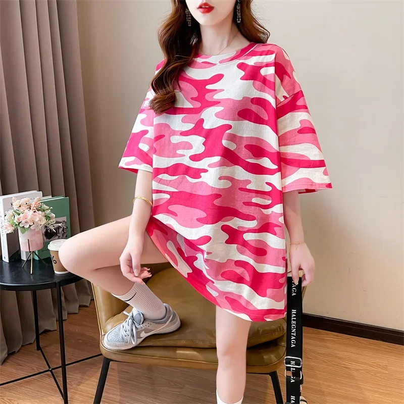 Summer casual oversized Women T-shirts korean style Camouflage printing graphic y2k Tops T shirt Harajuku Clothes top streetwear