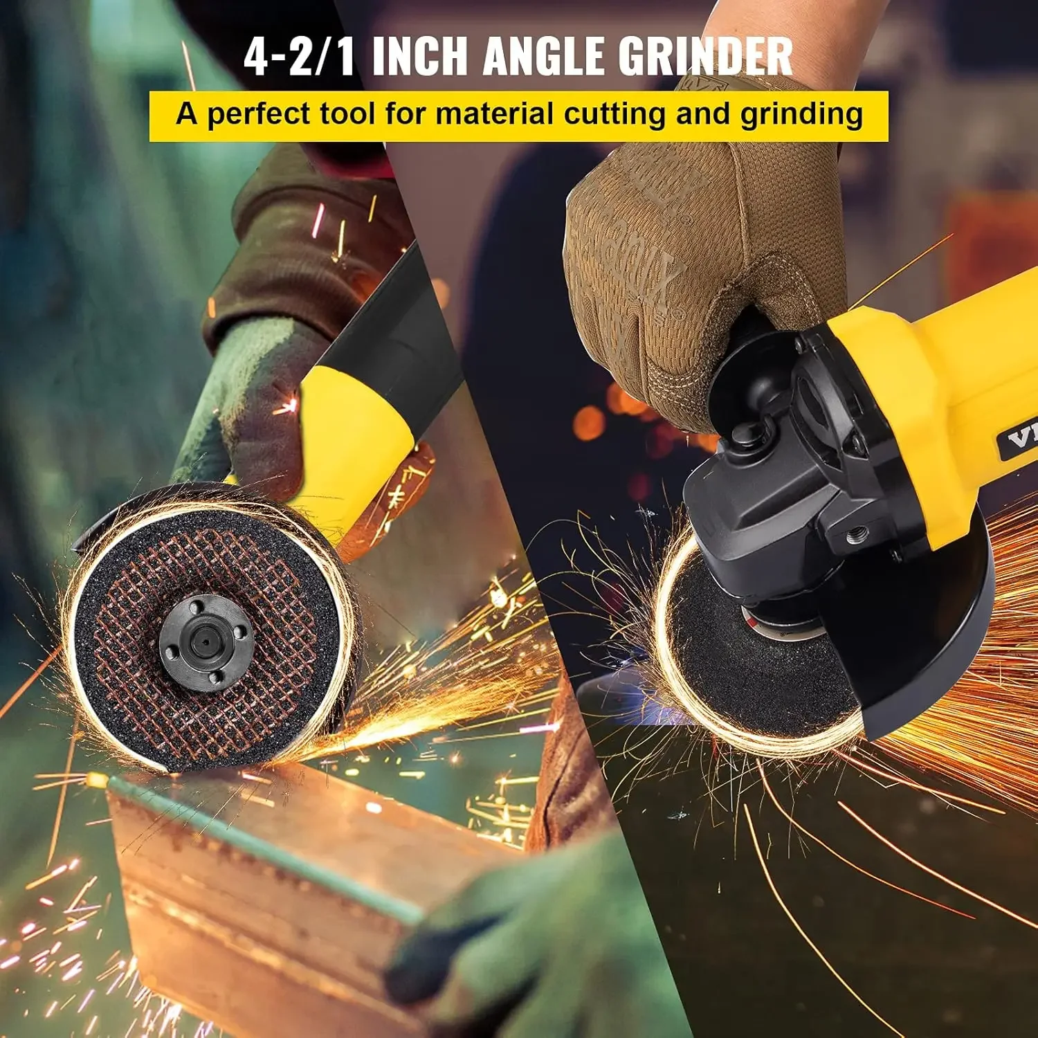 Angle Grinder, 4-1/2 Inch Powerful Grinder Tool 11Amp Power Grinder with Paddle Switch and 360° Rotational Guard