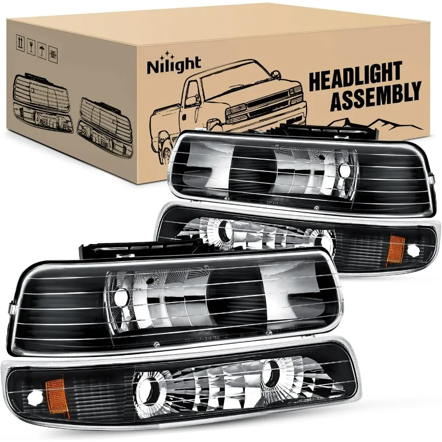 

Headlight Assembly for 1999 2000 2001 2002 Chevy Silverado 1500 1500HD 2500 2500HD 3500 Chevrolet Tahoe Suburban Replacement Hea