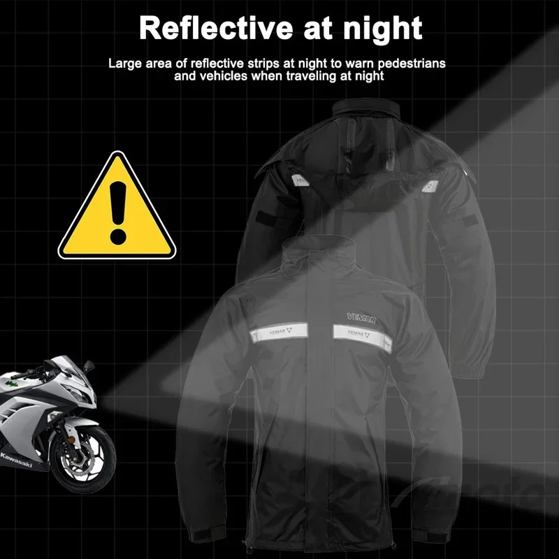 Men Women Motorcycle Raincoat Suit Waterproof Motorbike Rain Jacket & Pants Reflective Rainwear for City Commute Off-Road Riding