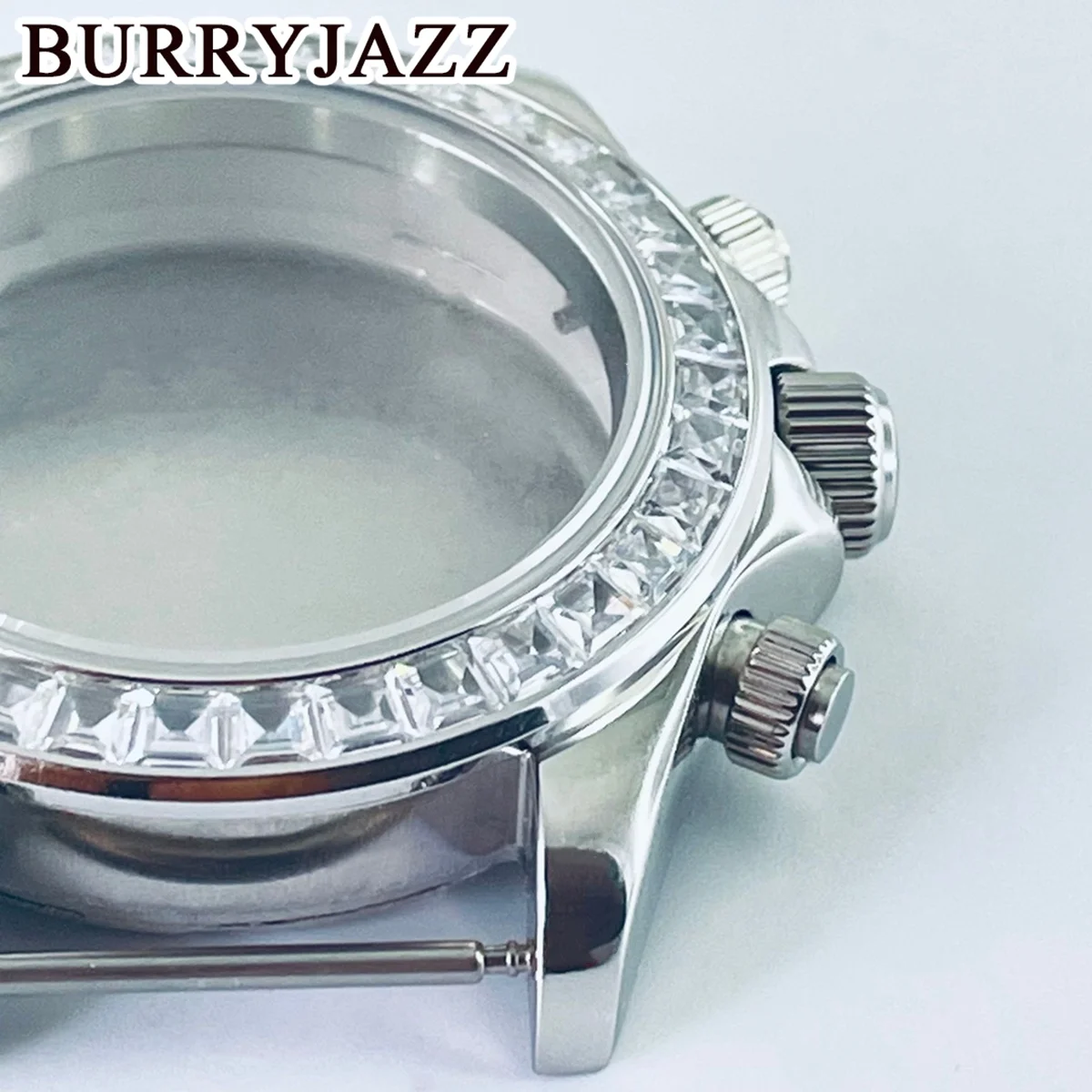 BURRYJAZZ 40mm apto para VK63 VK63A movimiento de cuarzo plata diamante cerámica bisel de acero cristal de zafiro accesorios de caja de reloj