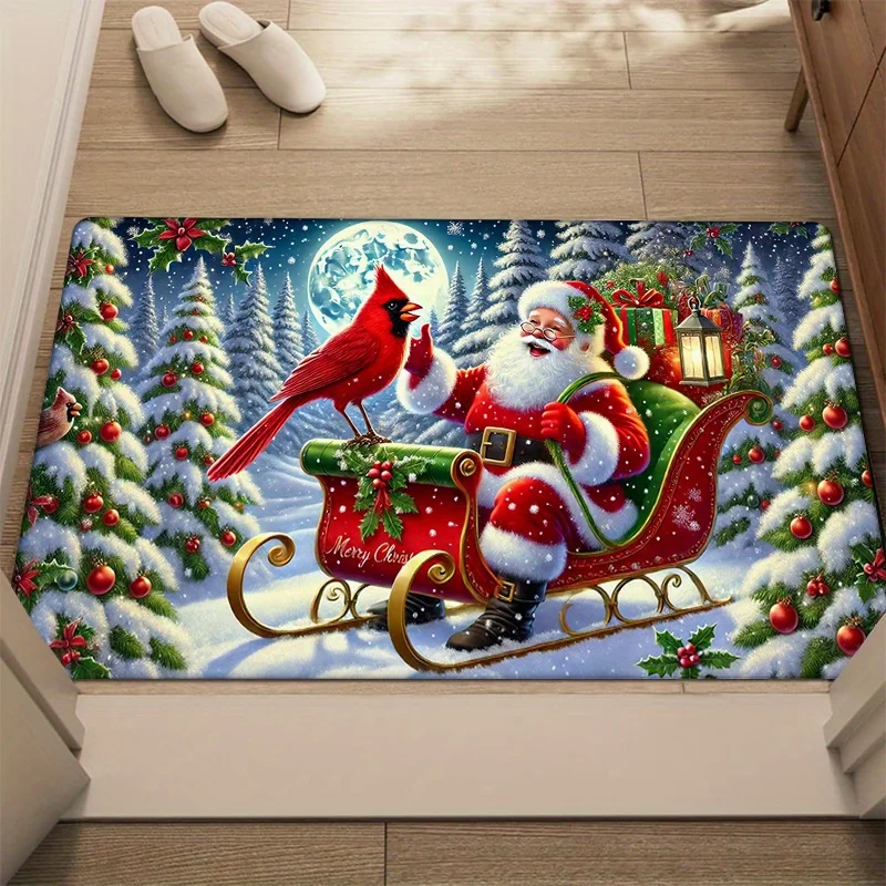 Merry Christmas Santa Cardinal Non-slip Door Mat  Winter Entrance Welcome Rug Balcony Hallway Bath Floor Mat Navidad Decorations